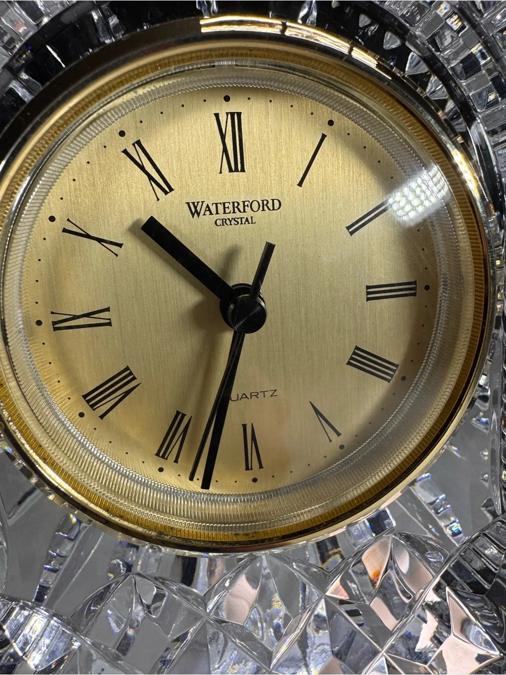 Vintage Waterford Crystal Mantel Clock Art Deco Fanburst Quartz Ireland Signed